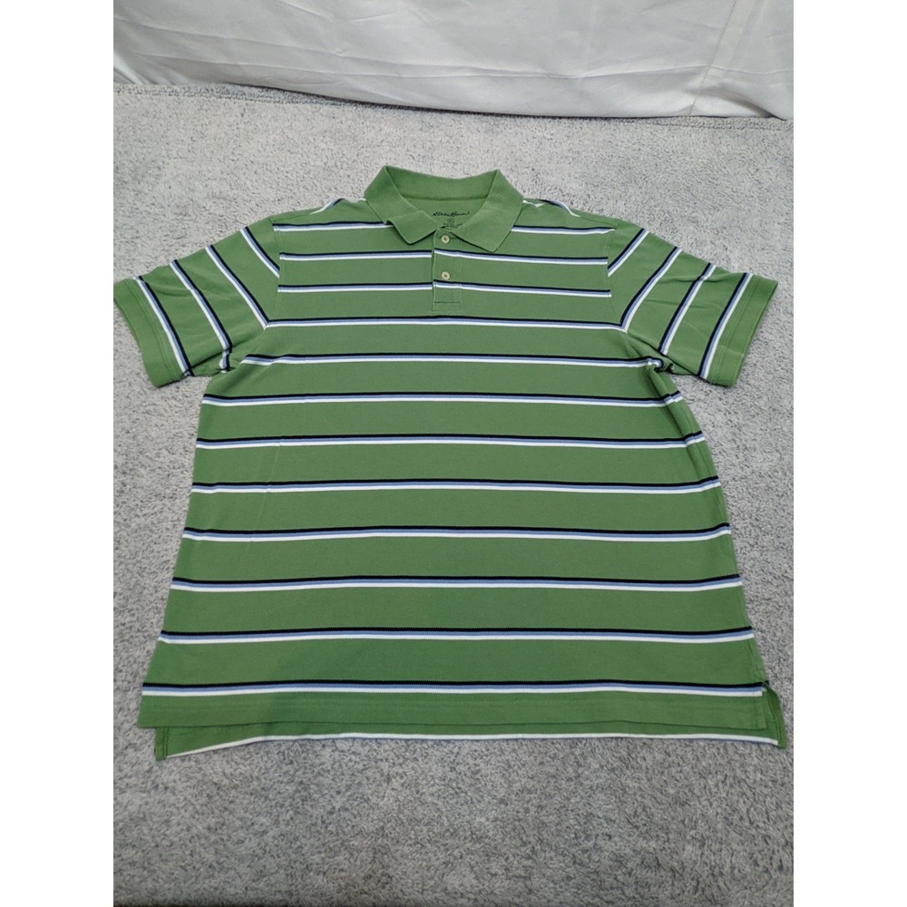 Eddie Bauer Rugby Polo‎ Green with Blue & White Stripes Oxford Mens XL Preppy